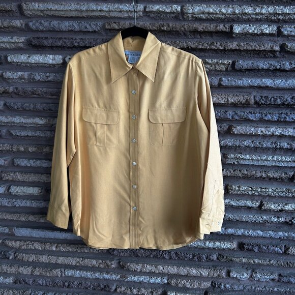 Eddie Bauer Pumpkin Orange 100% Silk Button Front Blouse Size Medium Petite - Picture 3 of 7